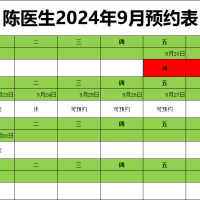 陈医生2024年9月排班预约情况